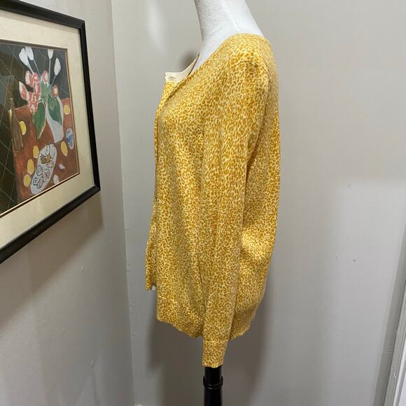 Talbots Animal Print Cardigan Sweater Plus Size 1X Gold and White Button Front - Picture 6 of 9
